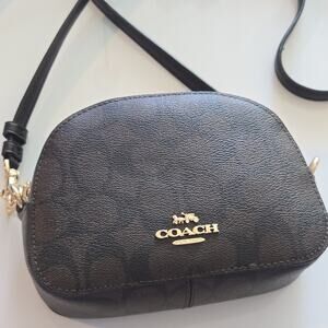 Coach Shoulder Bag Signature Women's Brown Detachable Straps Cosmetic Camera Bag